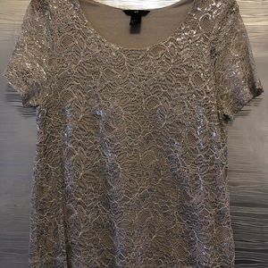 H&M Silver/Mettalic Lace Detailed Top